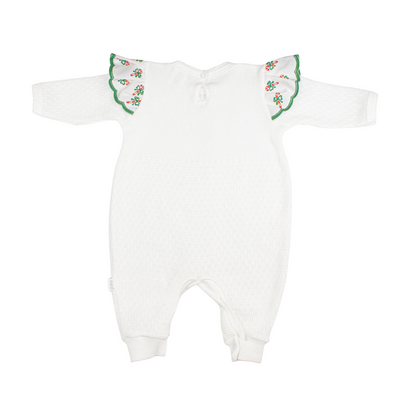 Paty Knit Angel Sleeve Romper with Swiss Candy Cane Trim (Christmas Collection)