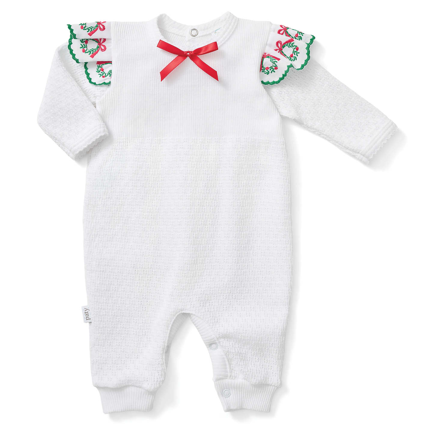 Angel Sleeve Romper with Swiss Wreath Trim