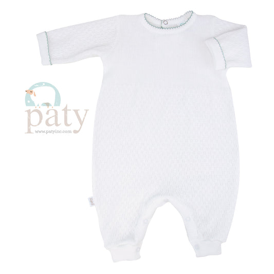 Paty Knit Romper with Sage Picot Trim