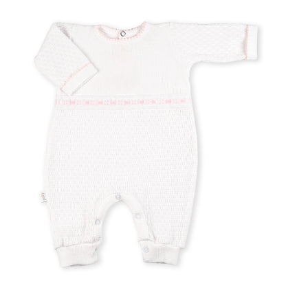 PatyKnit™ Long Sleeve Romper with Eyelet Trim
