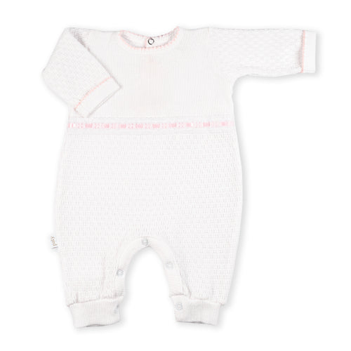 PatyKnit™ Long Sleeve Romper with Eyelet Trim