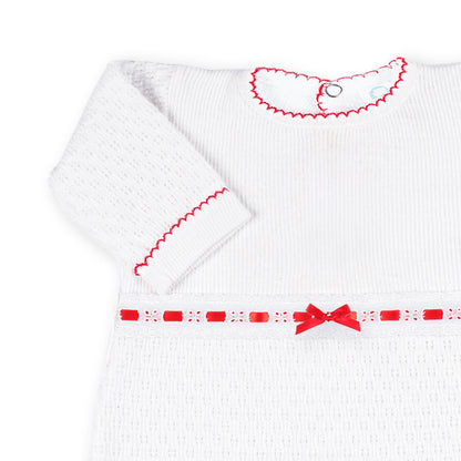 PatyKnit™ Long Sleeve Romper with Eyelet Trim