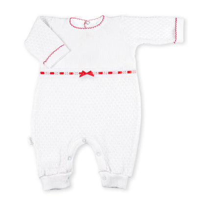 PatyKnit™ Long Sleeve Romper with Eyelet Trim