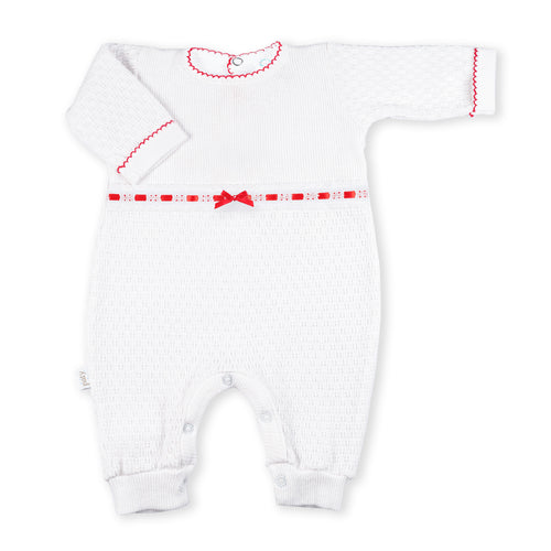 PatyKnit™ Long Sleeve Romper with Eyelet Trim