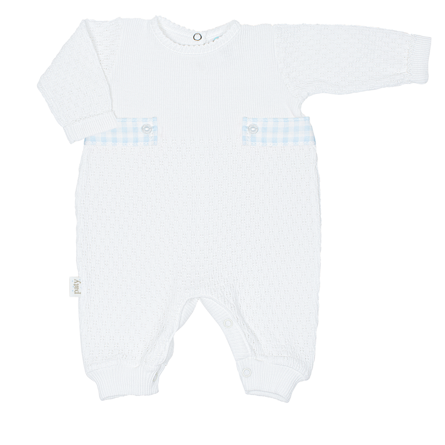Paty Knit Romper, Gingham Tabs #166LSGHM