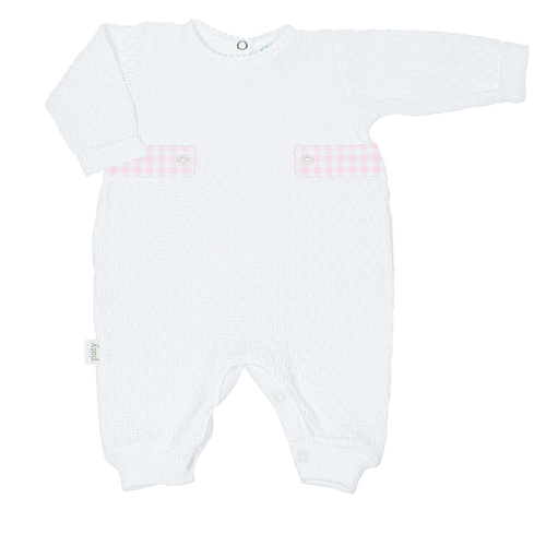 Paty Knit Romper, Gingham Tabs #166LSGHM