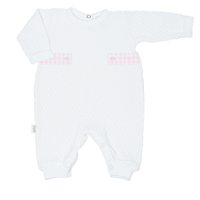 Paty Knit Romper, Gingham Tabs #166LSGHM