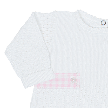 Paty Knit Romper, Gingham Tabs #166LSGHM
