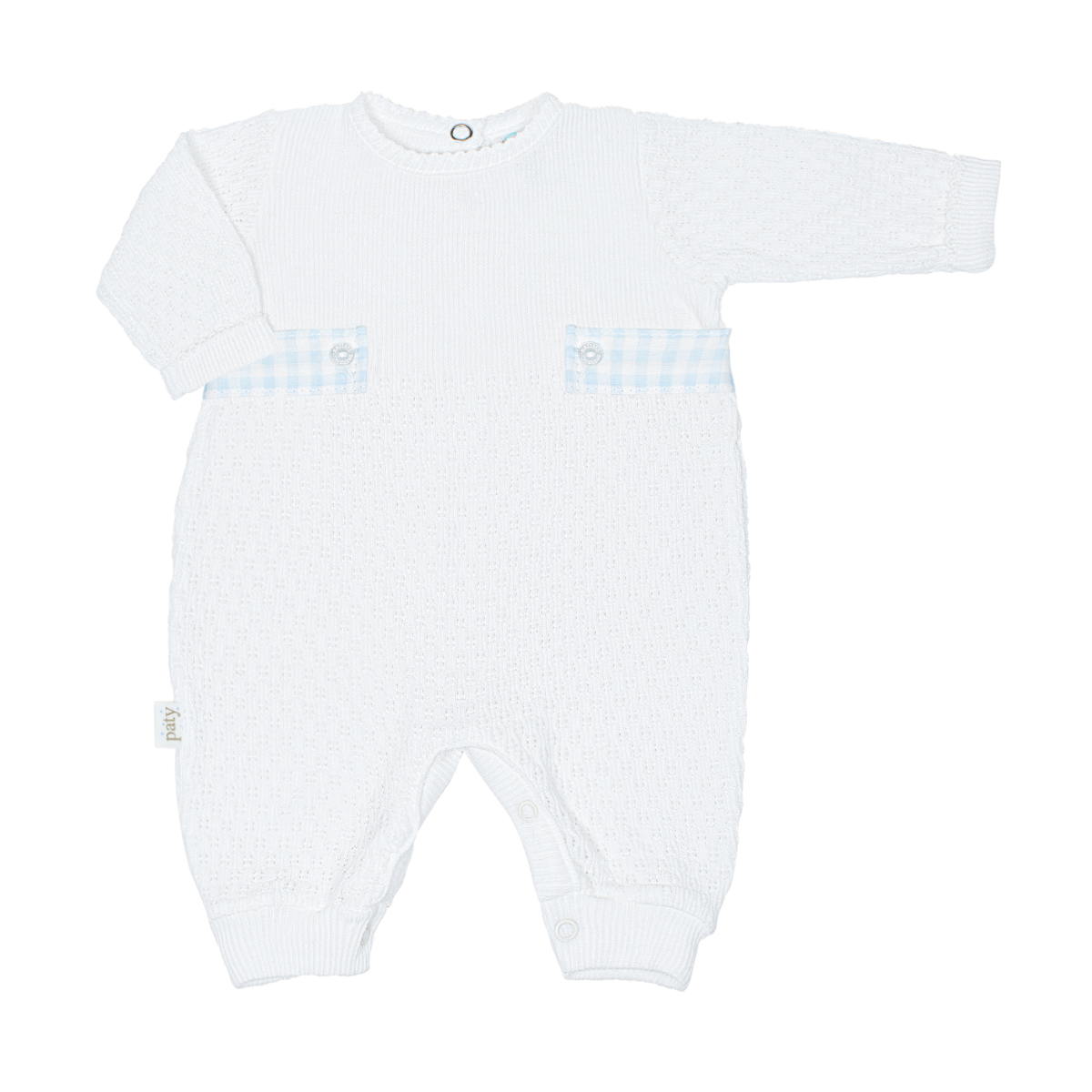 Paty Knit Romper, Gingham Tabs #166LSGHM