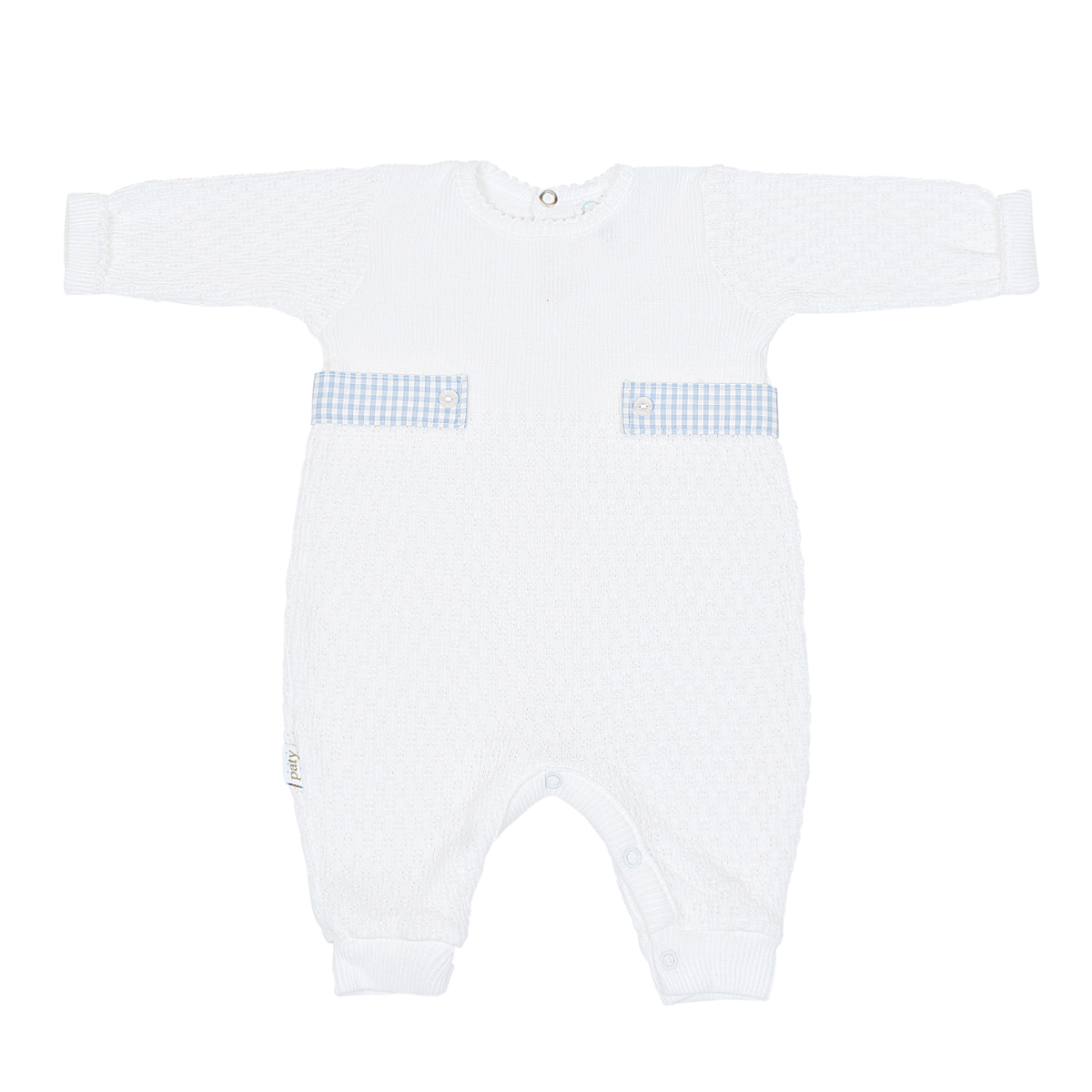 Paty Knit Romper, Gingham Tabs #166LSGHM