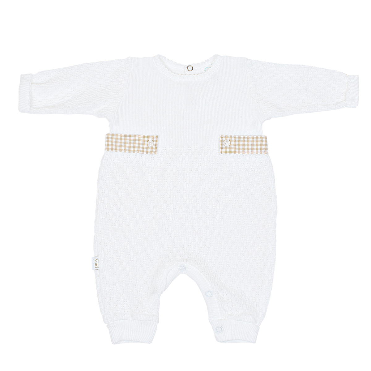 Paty Knit Romper, Gingham Tabs #166LSGHM