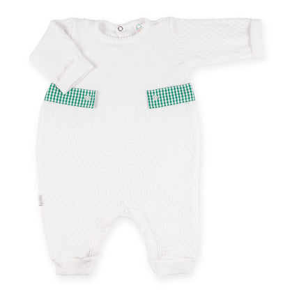 PatyKnit™ Long Sleeve Romper with Gingham Tabs