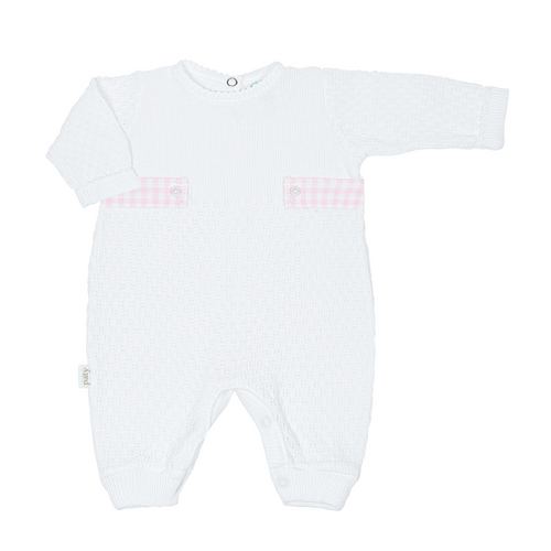 Paty Knit Romper, Gingham Tabs #166LSGHM