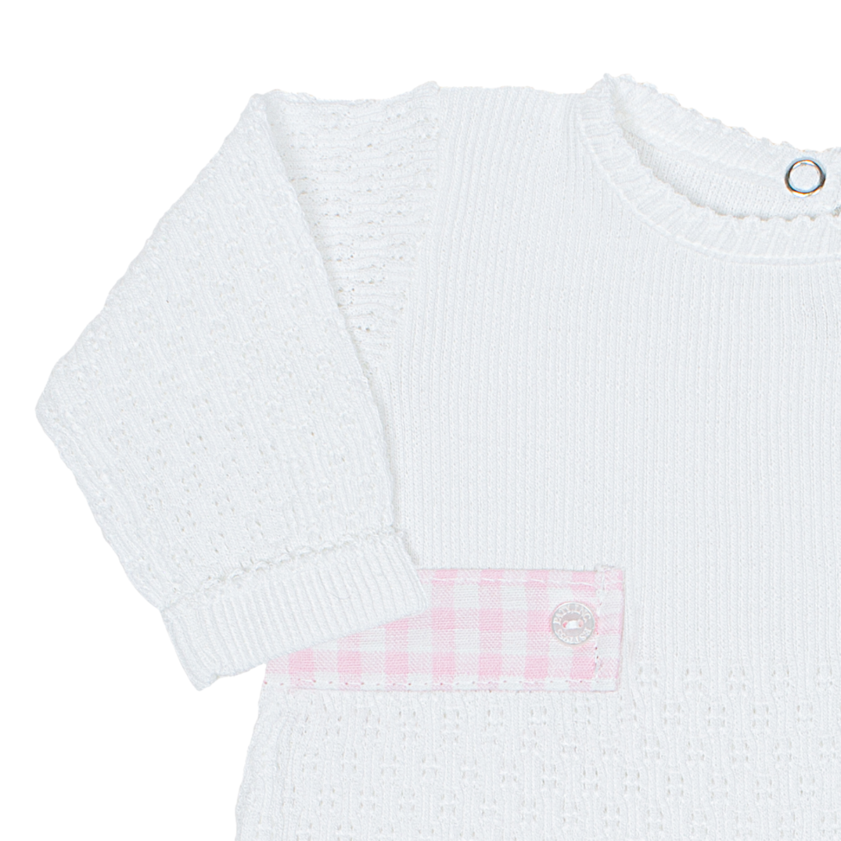 Paty Knit Romper, Gingham Tabs #166LSGHM