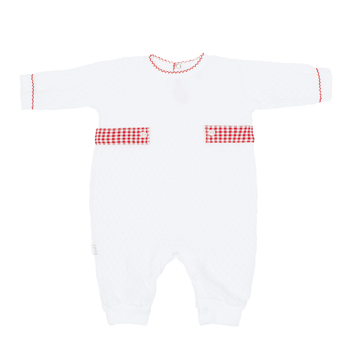 Paty Knit Romper, Gingham Tabs #166LSGHM