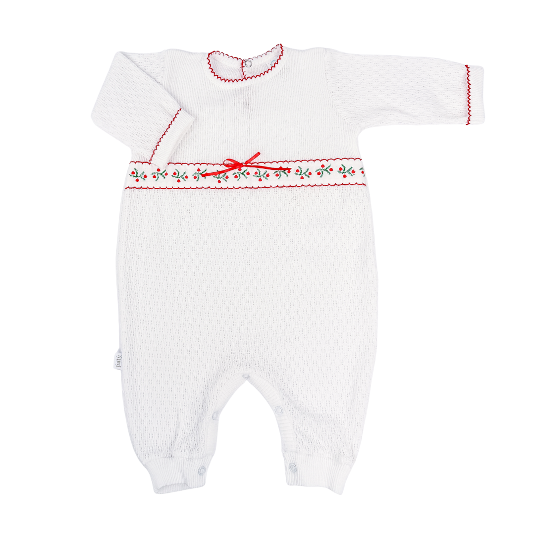Paty Knit Long Sleeve Romper with Swiss Trim #166LSSWP (Christmas Collection)