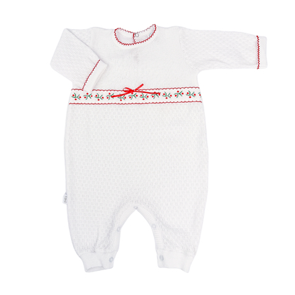 Paty Knit Long Sleeve Romper with Swiss Trim #166LSSWP (Christmas Collection)