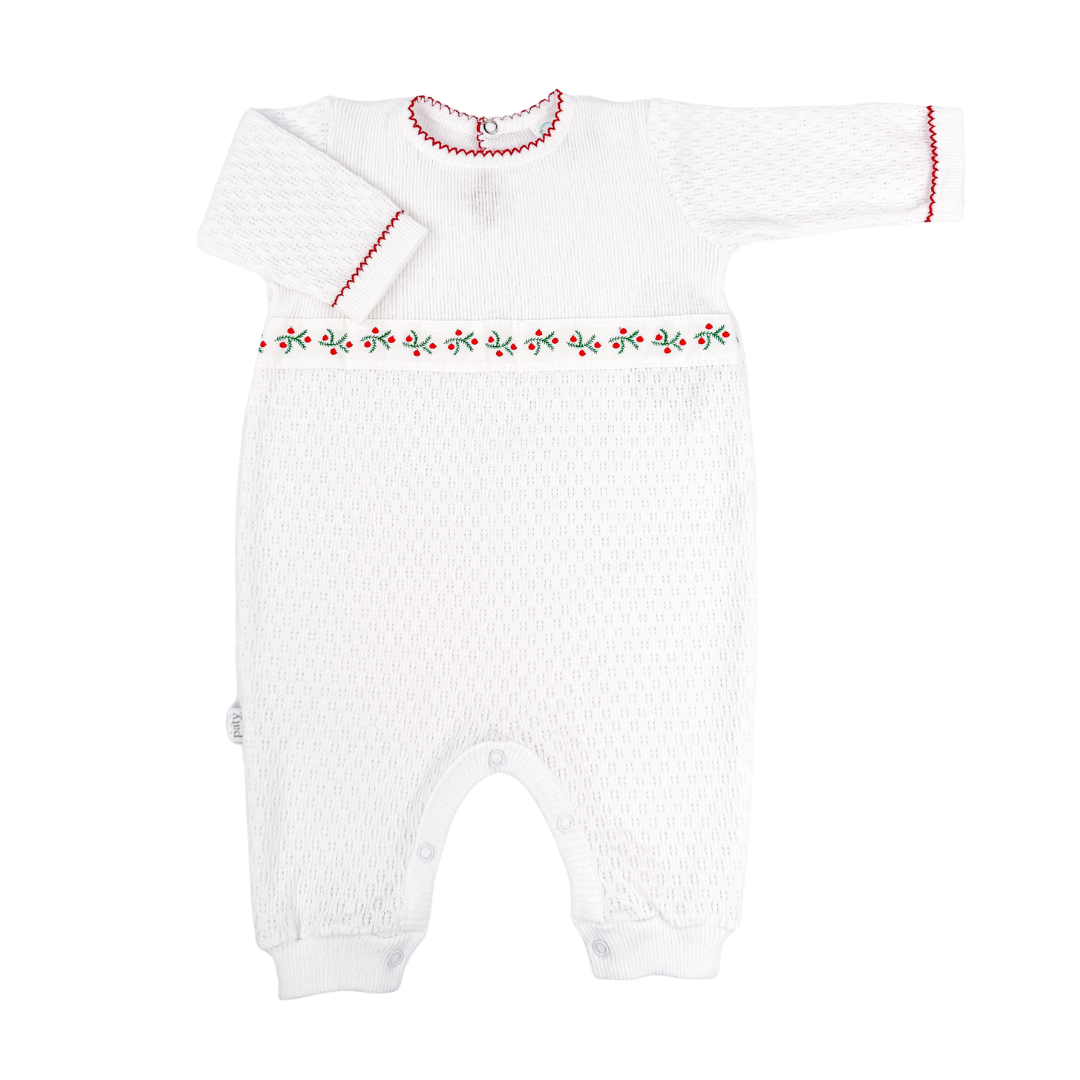 Paty Knit Long Sleeve Romper with Swiss Trim #166LSSWP (Christmas Collection)