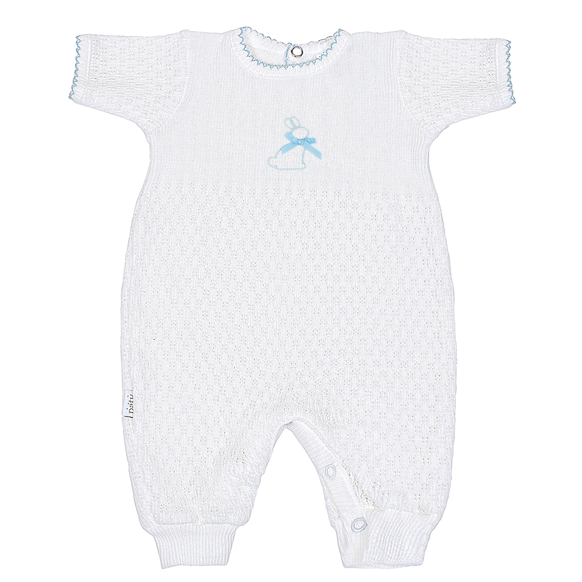 Paty Knit Short Sleeve Romper with Bunny Embroidery