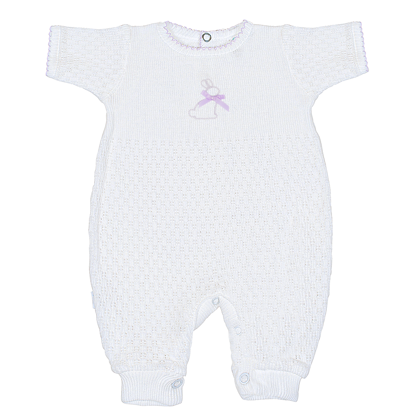 Paty Knit Short Sleeve Romper with Bunny Embroidery