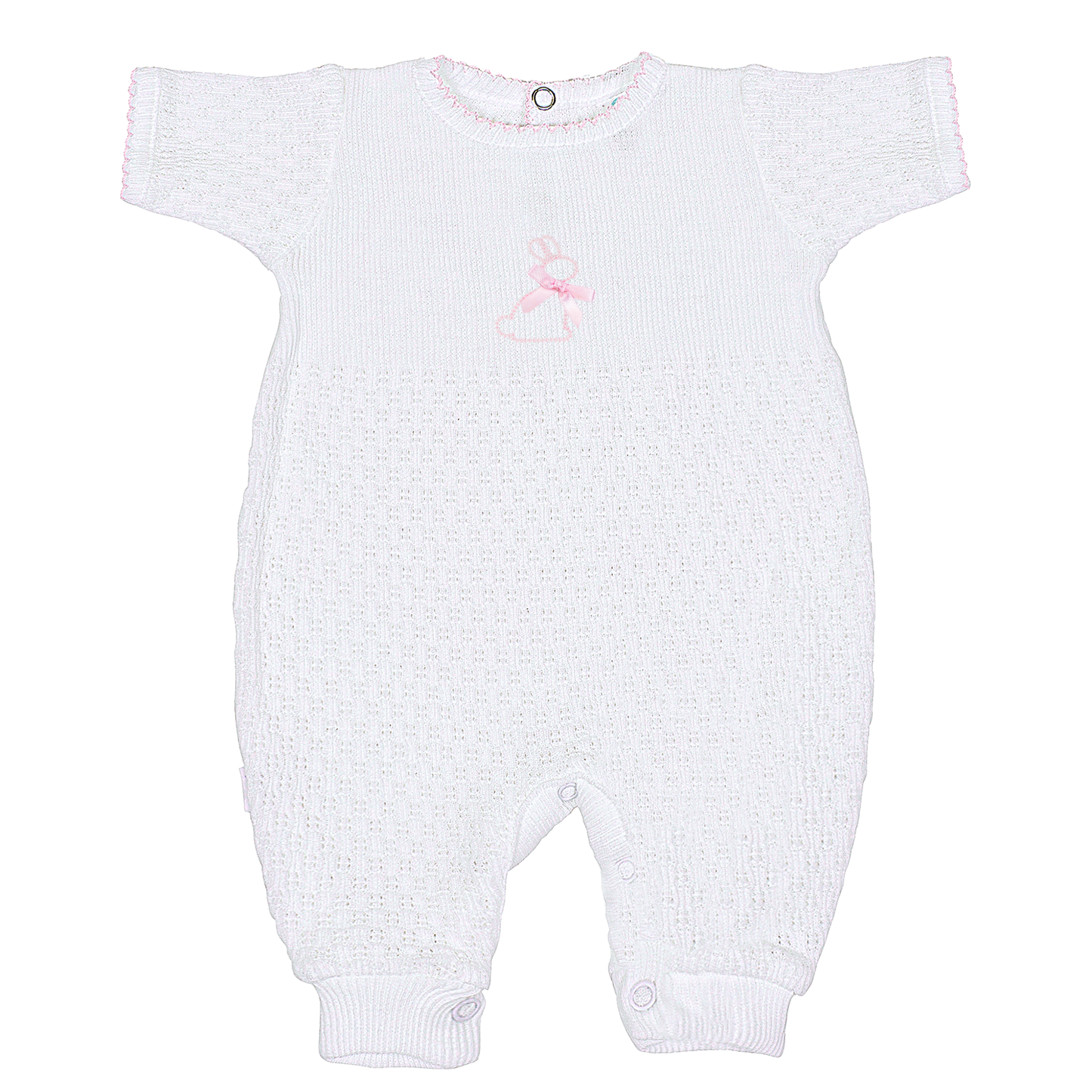 Paty Knit Short Sleeve Romper with Bunny Embroidery