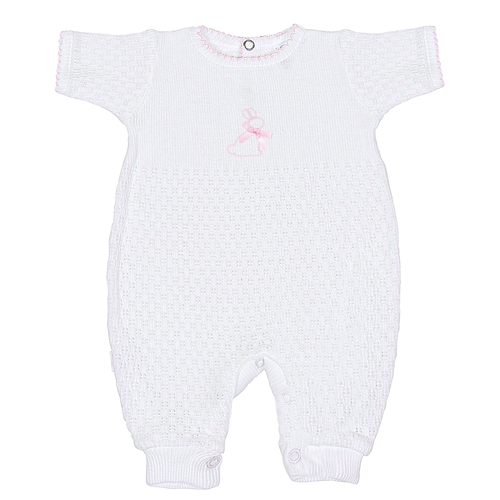 Paty Knit Short Sleeve Romper with Bunny Embroidery