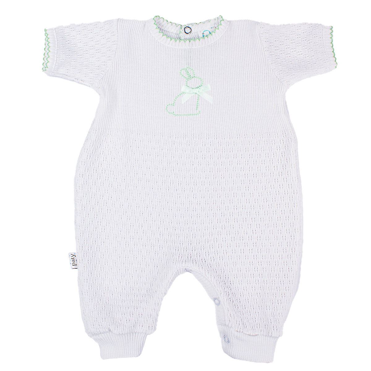 Paty Knit Short Sleeve Romper with Bunny Embroidery