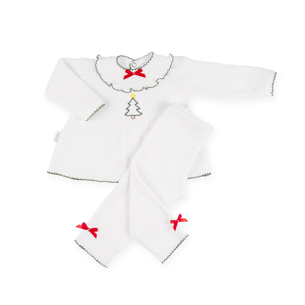 PatyKnit™ Ruffle Legging Set with Christmas Tree Embroidery