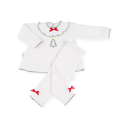 PatyKnit™ Ruffle Legging Set with Christmas Tree Embroidery