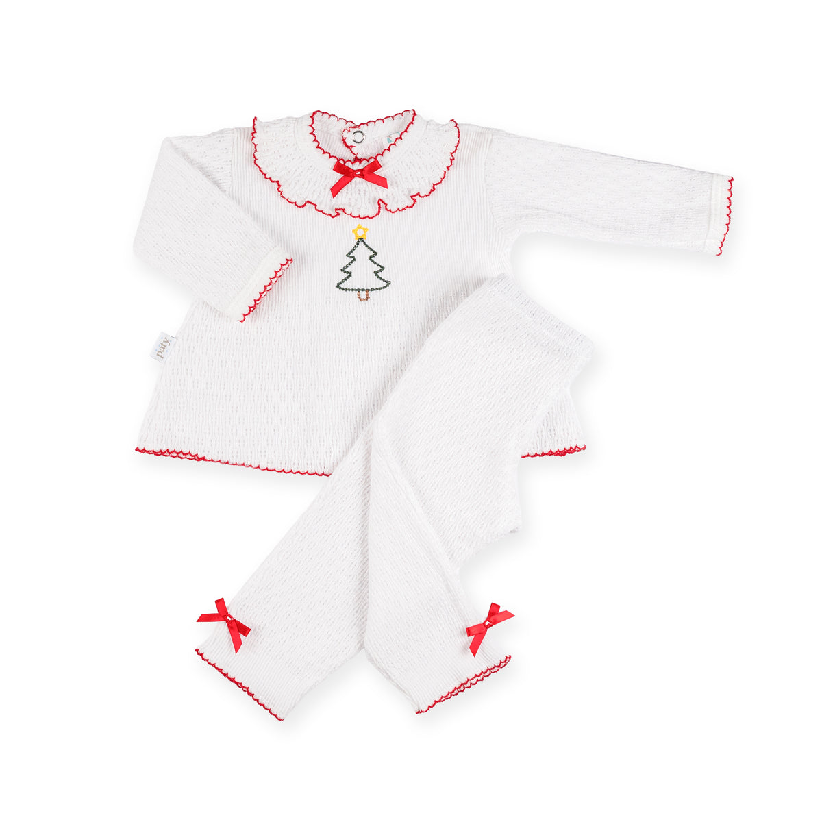 PatyKnit™ Ruffle Legging Set with Christmas Tree Embroidery