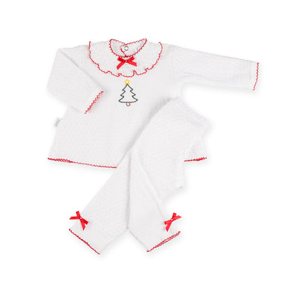 PatyKnit™ Ruffle Legging Set with Christmas Tree Embroidery
