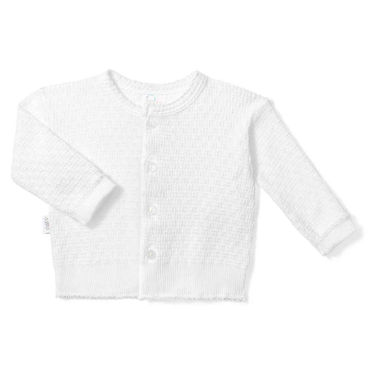 Paty Knit LS Button Up White Cardigan Sweater with White Trim