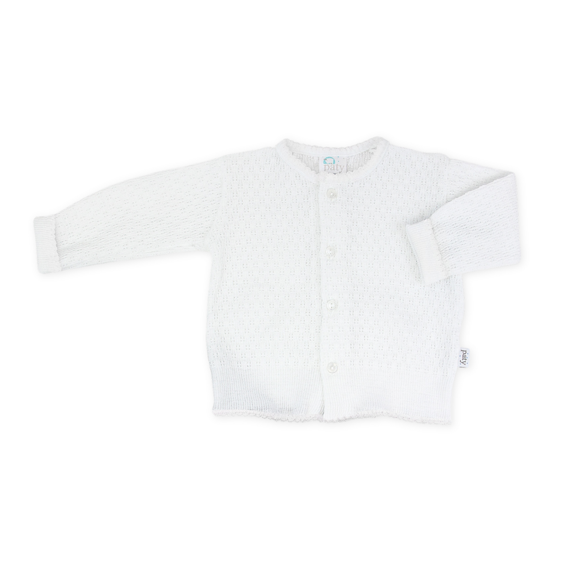 Paty Knit LS Button Up White Cardigan Sweater with White Trim