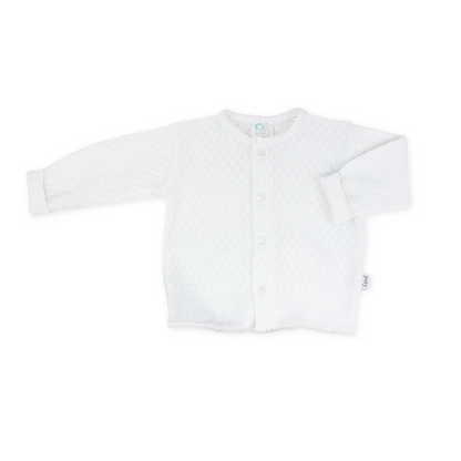 Paty Knit LS Button Up White Cardigan Sweater with White Trim
