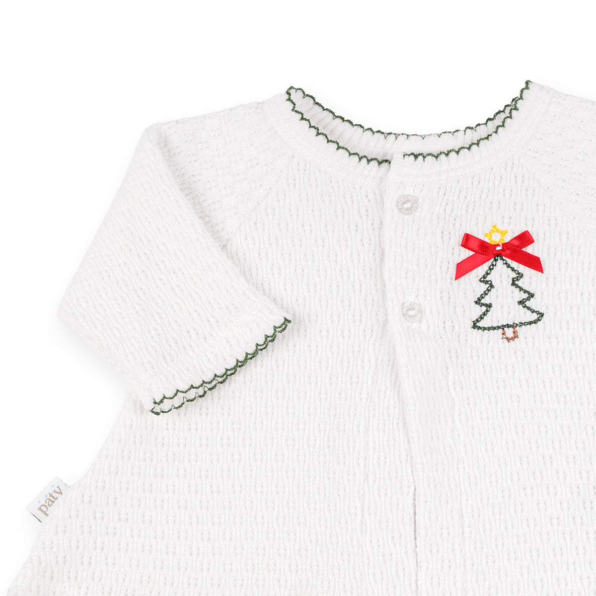PatyKnit™ Raglan Cardigan Sweater with Christmas Tree Embroidery