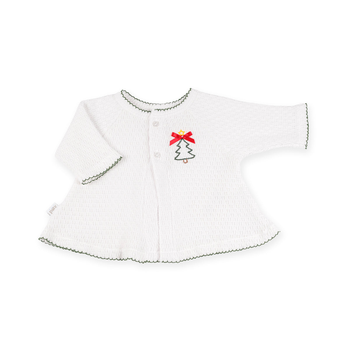 PatyKnit™ Raglan Cardigan Sweater with Christmas Tree Embroidery