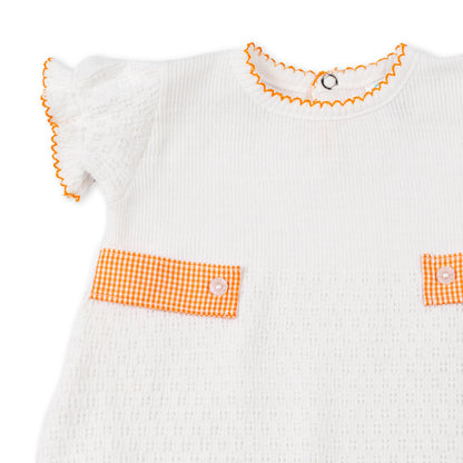 Paty Knit Ruffle Hem Bubble with Gingham Side Tabs