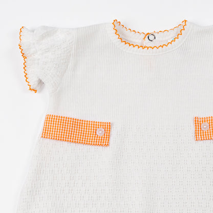 Paty Knit Ruffle Hem Bubble with Gingham Side Tabs