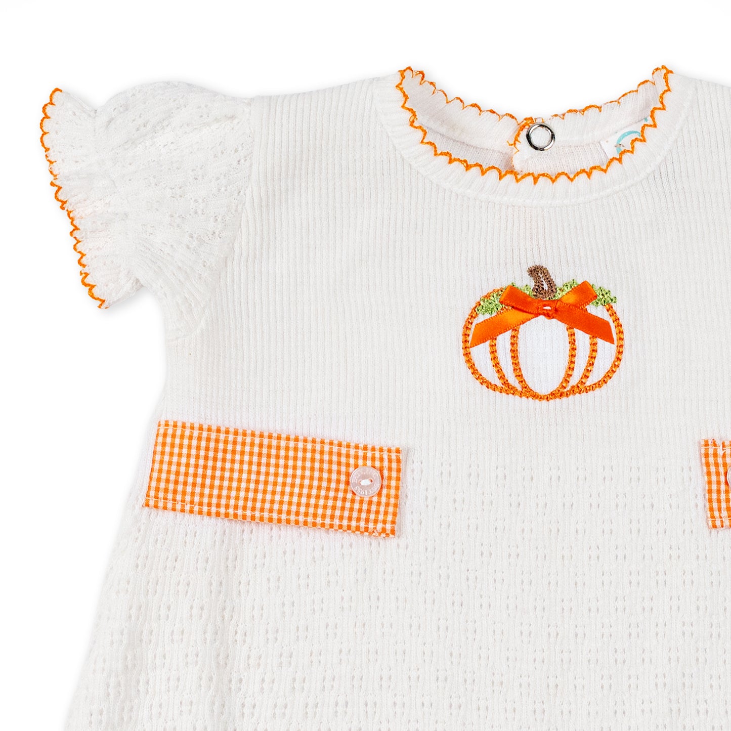 Paty Knit Ruffle Hem Bubble with Pumpkin Embroidery and Gingham Side Tabs