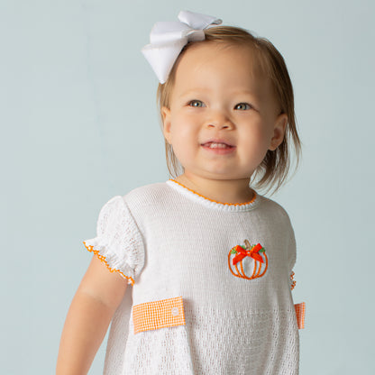 Paty Knit Ruffle Hem Bubble with Pumpkin Embroidery and Gingham Side Tabs
