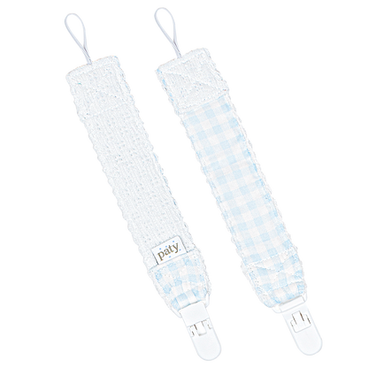 Paty Knit Pacifier Clip, Gingham Trim