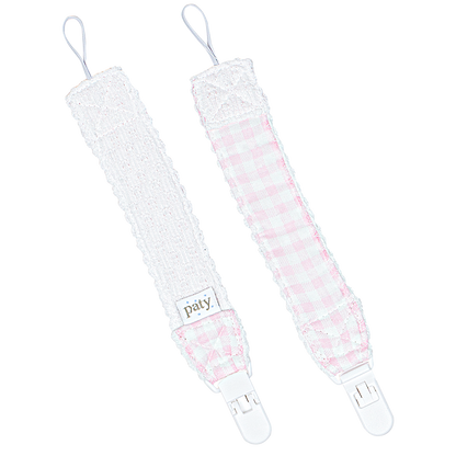Paty Knit Pacifier Clip, Gingham Trim