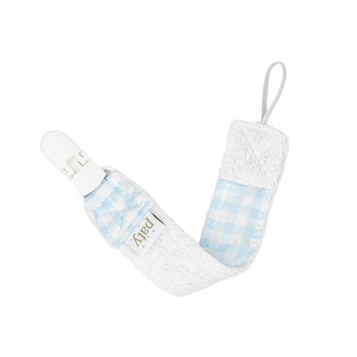Paty Knit Pacifier Clip, Gingham Trim