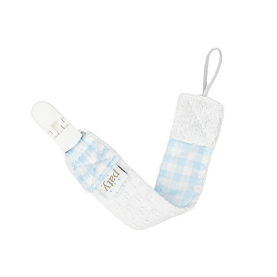 Paty Knit Pacifier Clip, Gingham Trim