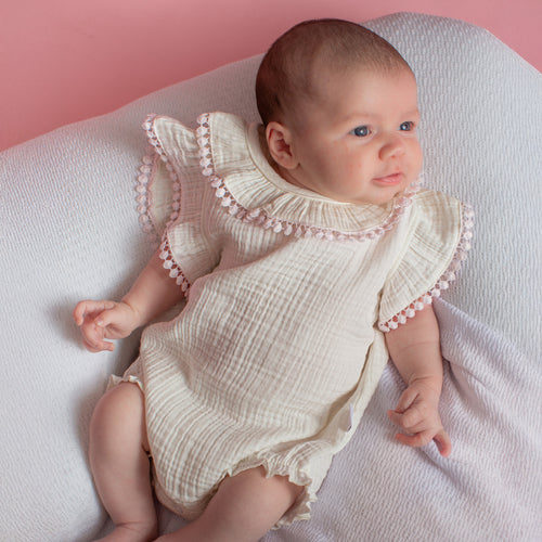 Muslin Girls Bubble with Pom Trim