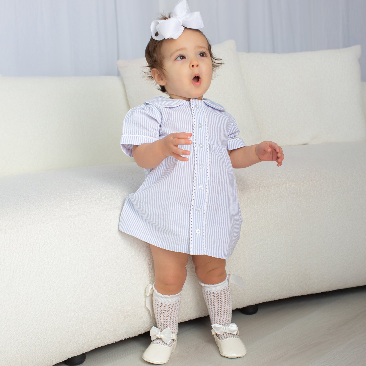 Organic Cotton Seersucker Dress with Ric Rac trim