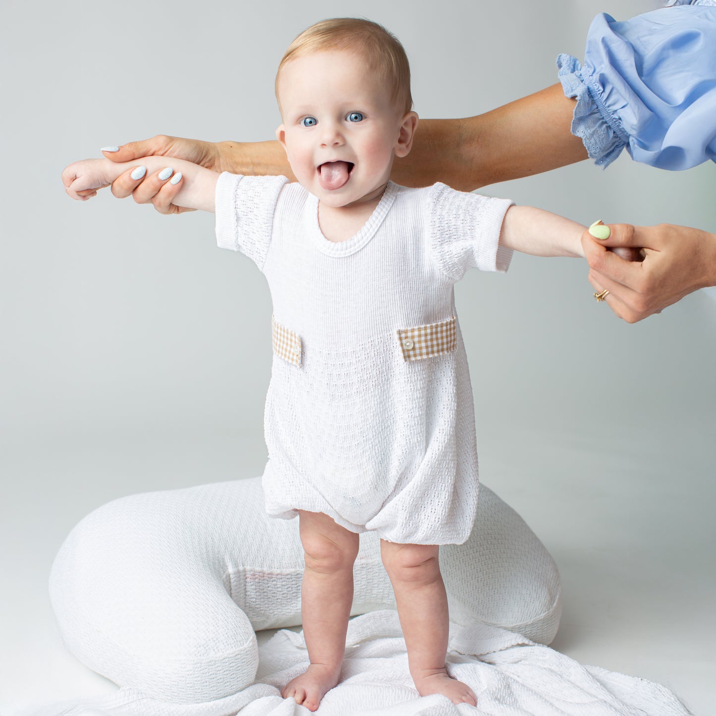 Paty Knit Baby Bubble with Gingham Side Tabs