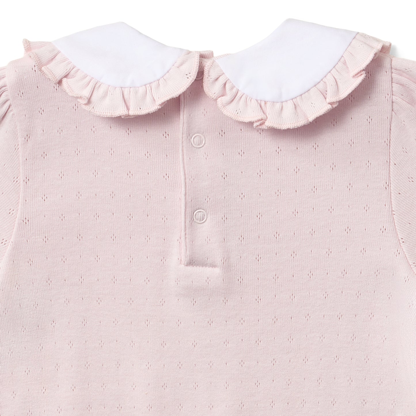 Paty Organic Cotton Pointelle Knit Romper with Ruffle Collar