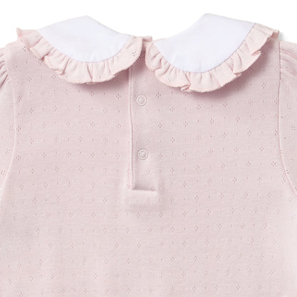 Paty Organic Cotton Pointelle Knit Romper with Ruffle Collar