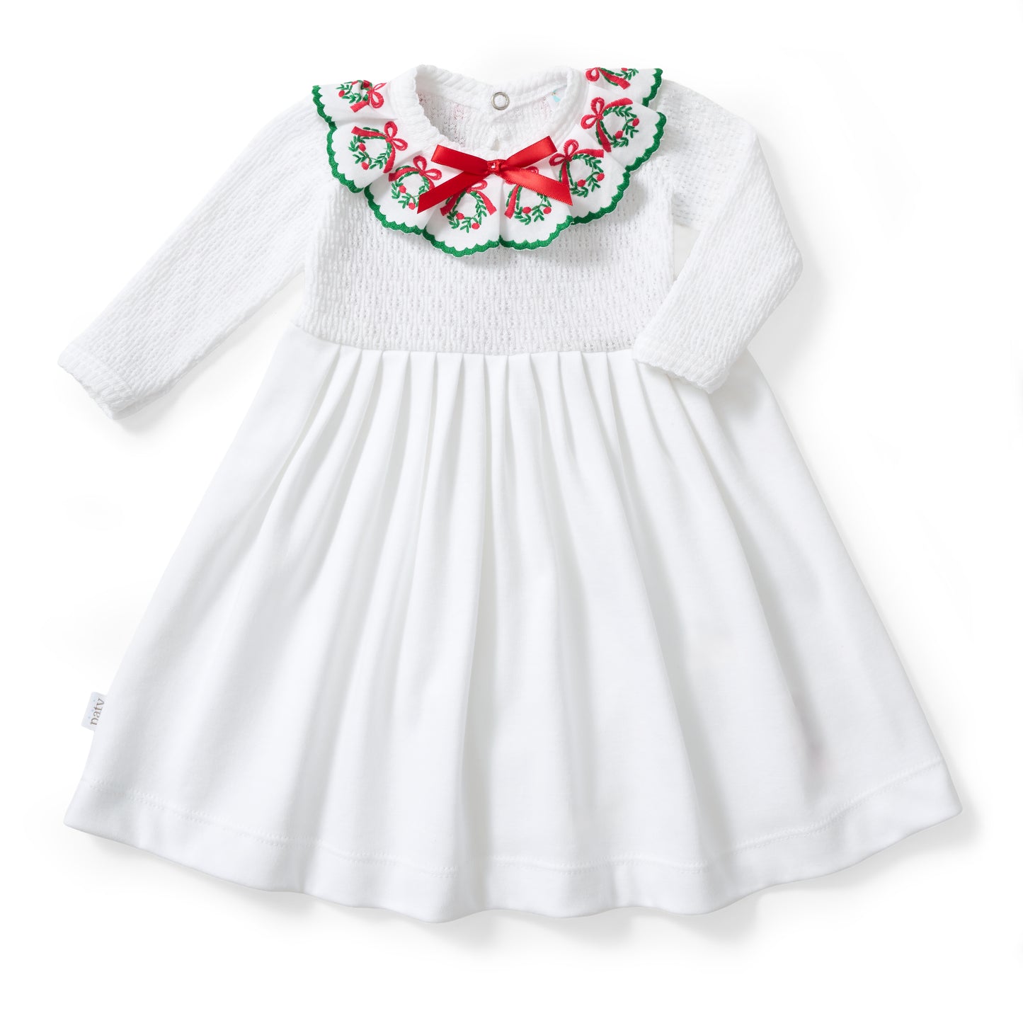 Paty Knit Angel Sleeve Dress with Wreath Trim